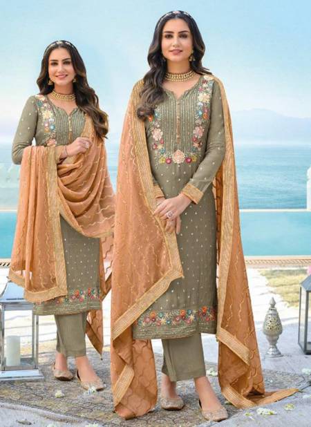 Mahendi Colour ASHPREET 4 Festive Wear Fancy Designer Heavy Chinon And Georgette Salwar Suit Collection 1405